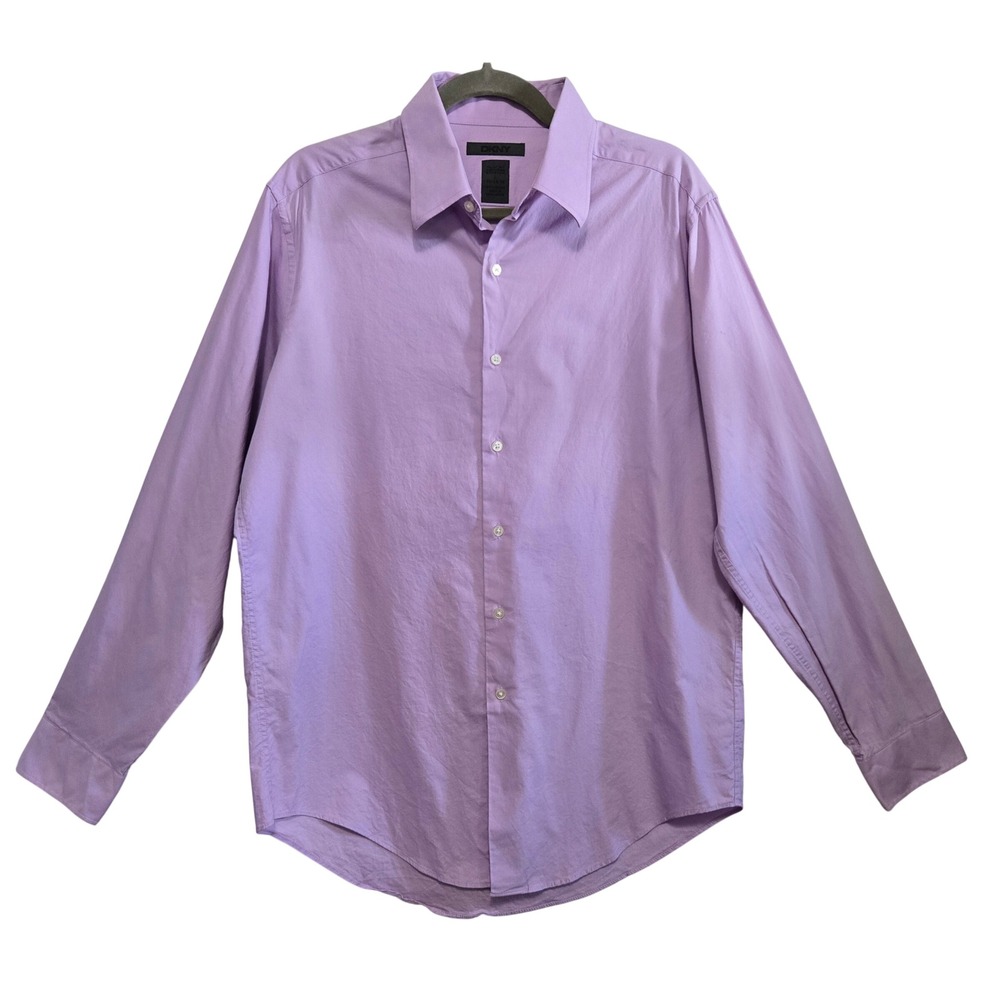 DKNY Mens Slim Fit Natural Stretch Dress Shirt Purple 16 34/35 Large Cotton